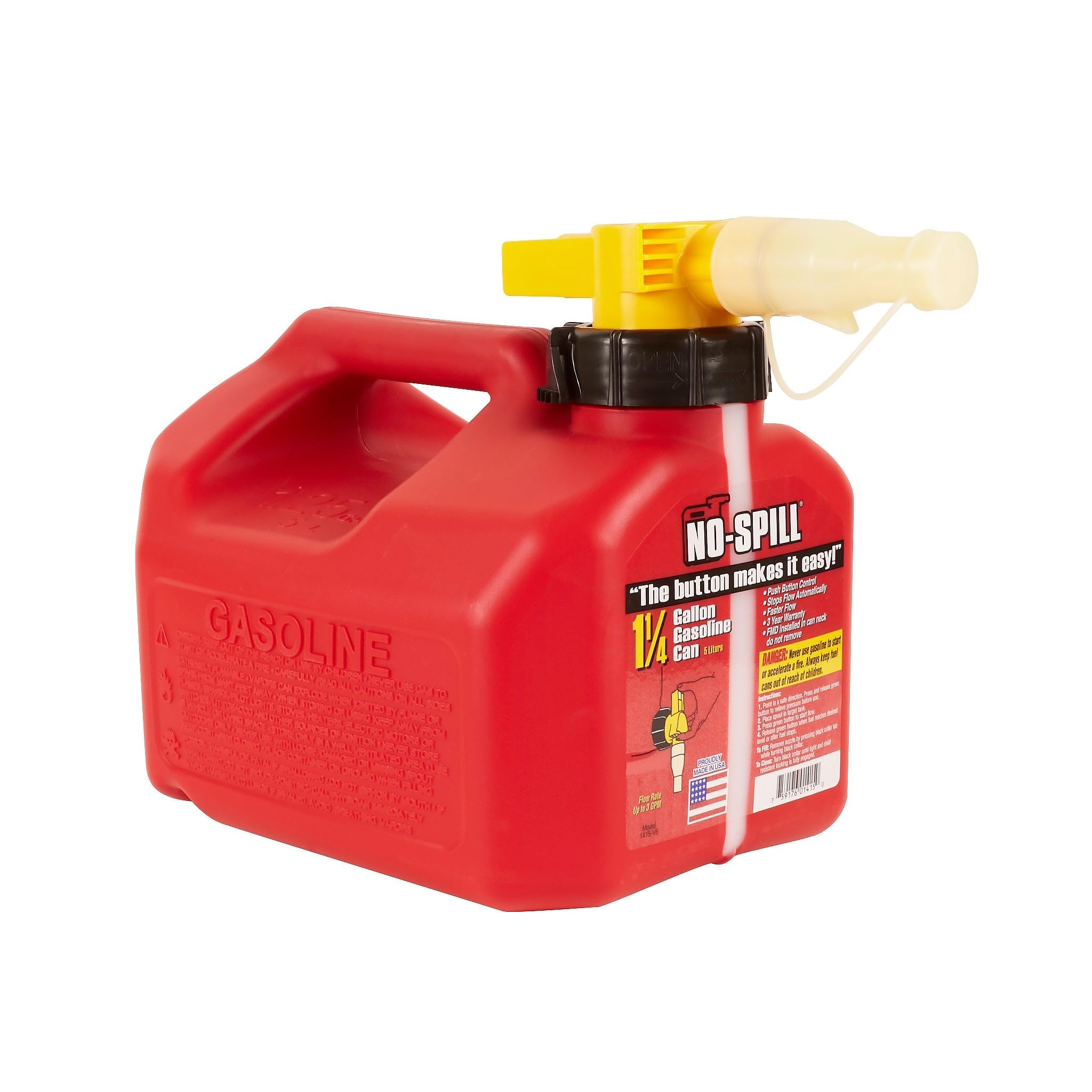No Spill 1415 Lata de gas de polietileno de 1-1/4 galones (compatible con CARB), rojo, 7.5 x 8 x 10 pulgadas