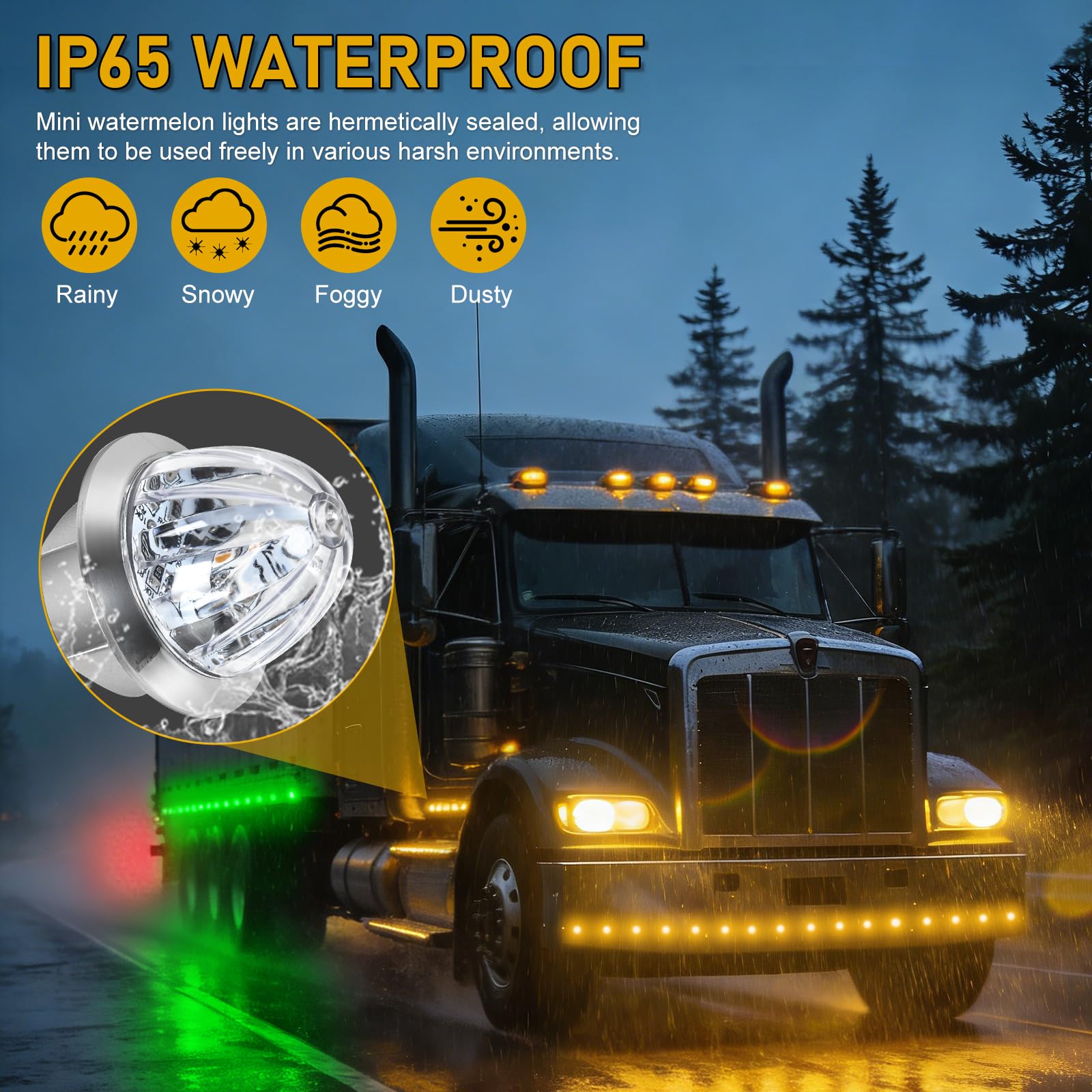 10PCS Mini Watermelon Lights, 3/4 Inch Dual Revolution Amber Turn Signal Marker to Green Auxiliary LED Watermelon Light, IP65 Waterproof Side Clearance Tail Griller Lights, for 12V Trailers Trucks RV - 4