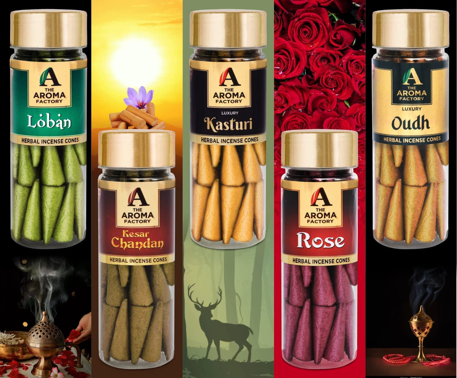 The Aroma Factory Organic Incense Cones No Charcoal, Multicolour, 500g - Image 4