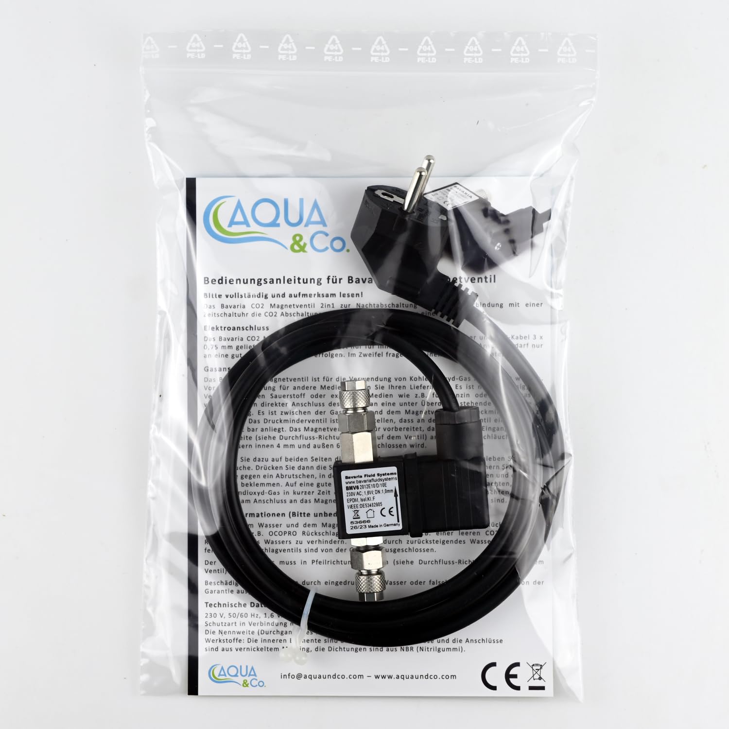 Valvola magnetica CO2/spegnimento notturno per acquari, cavo lungo | Made in Germany
