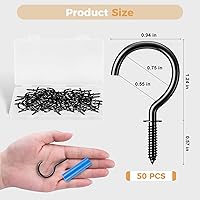 Vista 6 de RELBRO Screw Hooks, 1-1/4 Inch Metal Screw in Cup Hooks, Black, 50 Pcs