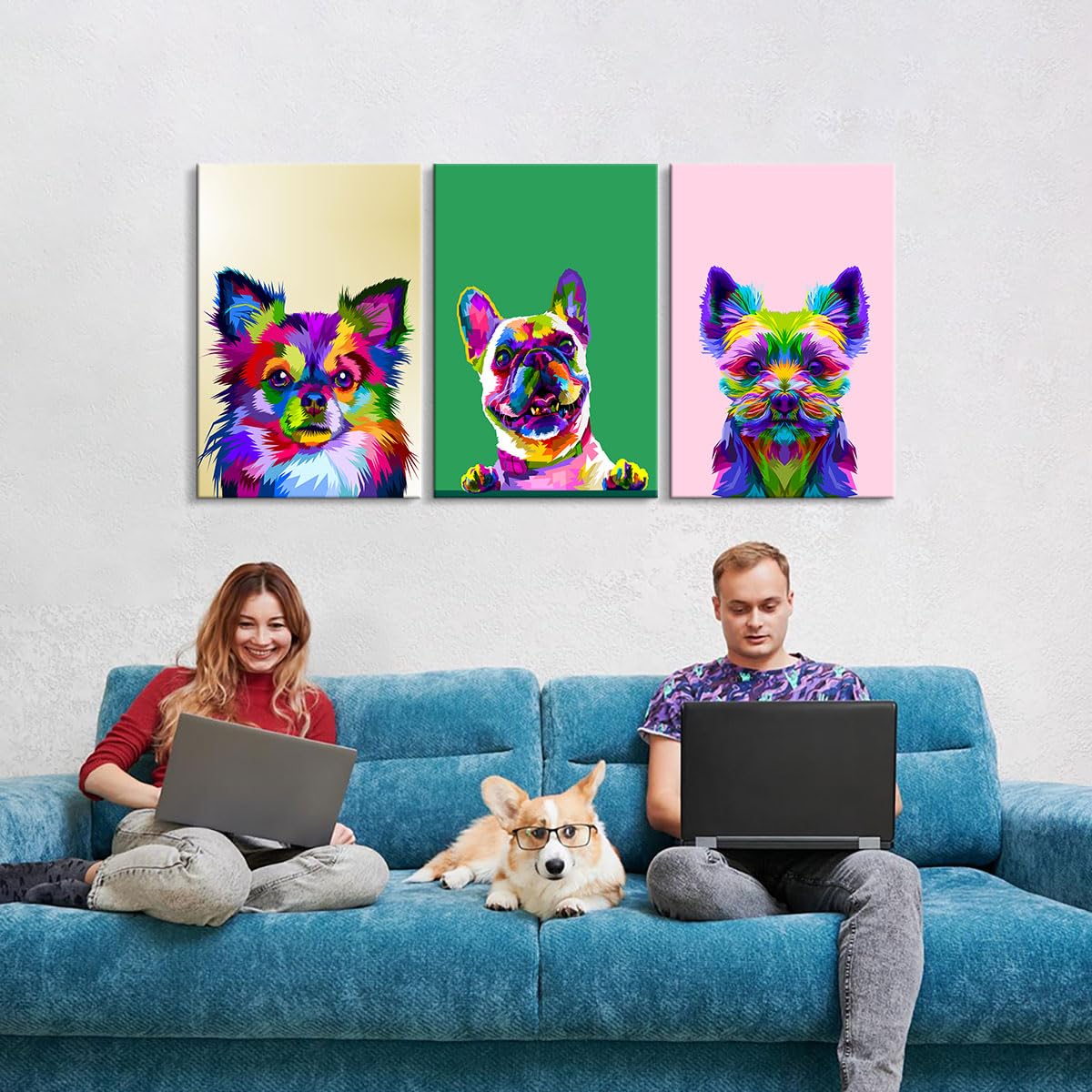 Amazon.co.jp: 3ピース カラフルな犬の壁の装飾 動物のウォールアート