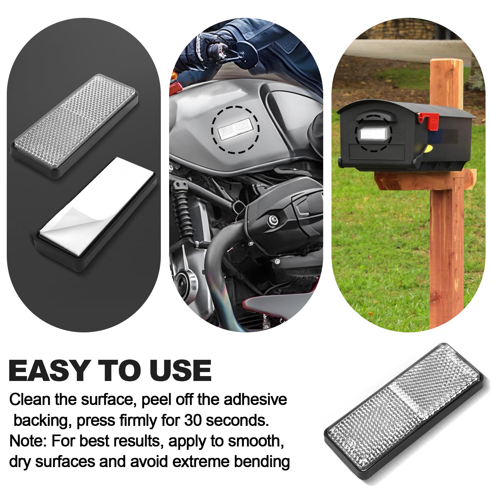 QttvbTna 8 Riflettori Adesivi Per Auto, Riflettori Posteriori Rettangolari Autoadesivi, Riflettori In Plastica Rossa E Bianca Per Rimorchi, Per Cancelli, Rimorchi, Moto, Roulotte, Camion - Foto 10