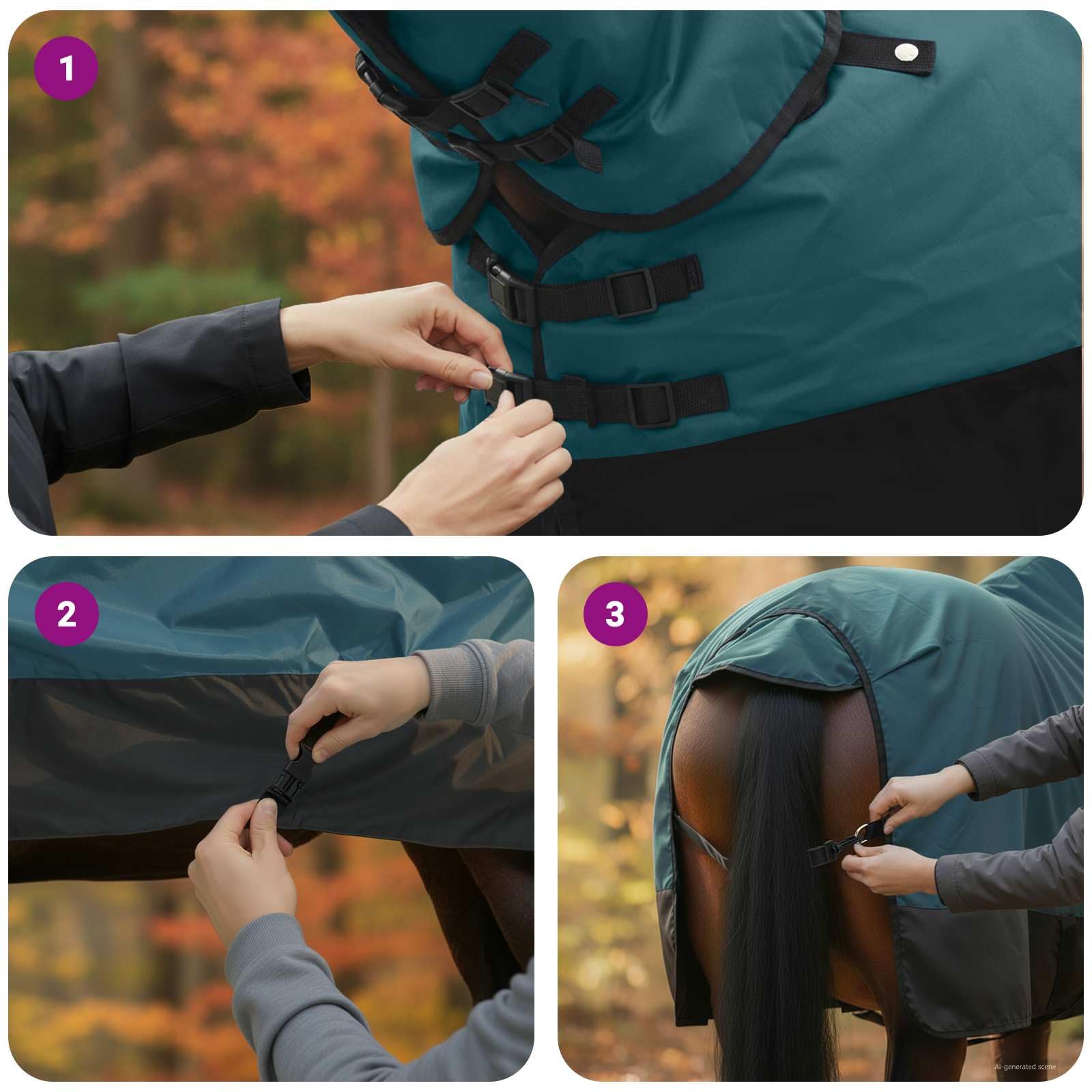 Manta para caballo verde oscuro y negro de poliéster, 105 cm, con hebilla ajustable, transpirable, resistente al viento, impermeable, para invierno, establo y protección al aire libre en