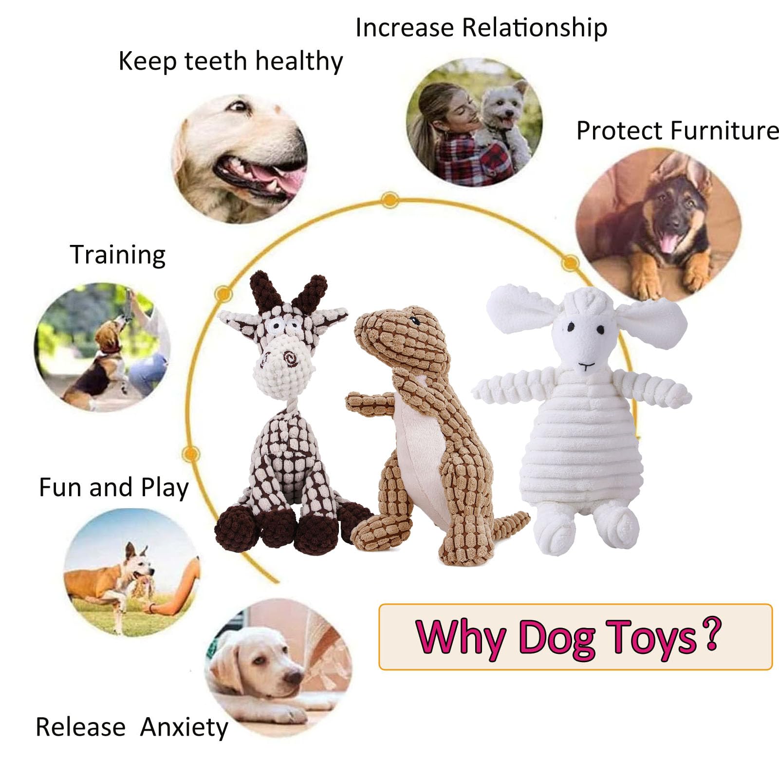 3 Pack Dog Toys Stuffed Squeaky Dog Toys Dog Squeaky Toys Assortment Puppy Pet Mutt Dog Toy Dog Squeak Toy for Medium Large Dogs - Image 2