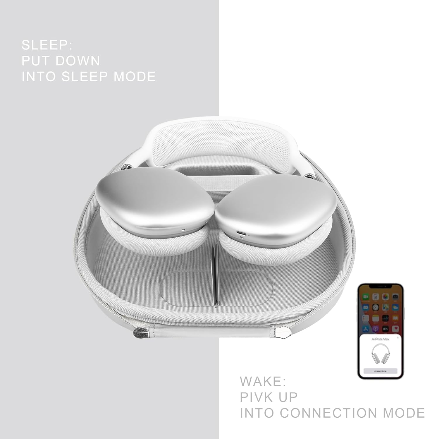 Headphone Case for AirPods Max Hard Portable Over Ear Headphone Carrying Case, Wireless Headphone Storage Protective Case for Travel Home (Silver) - Image 3