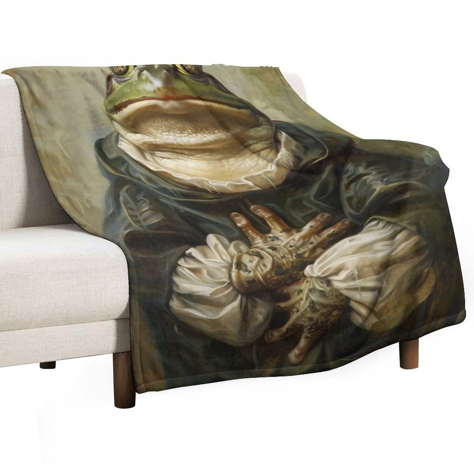YHGSREUOH Frog Mona Lisa 02 Flannel Blankets Fleece Soft Throw Lightweight Plush Gifts for Couch, Bed, Cozy Sofa Plush, Chair, Lovers 100x130cm(40x50in)
