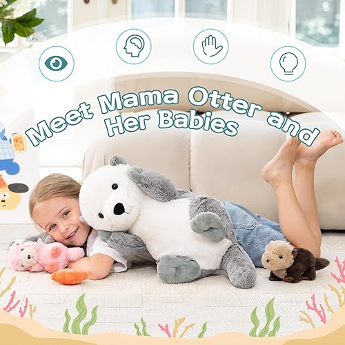 Vista 130 de MorisMos - Animales de peluche de lagarto, mamá camaleón gigante de 27 pulgadas con 4 lagartos bebés, juguetes para niños y niñas, mamá iguana