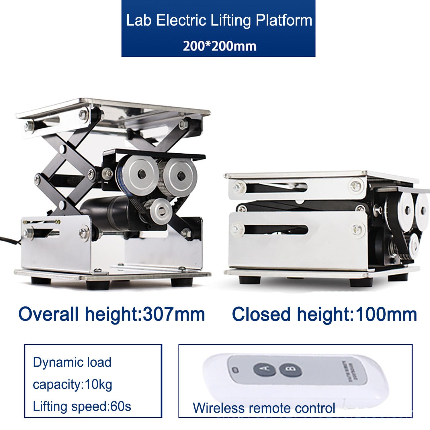 Piattaforma elevatrice elettrica da laboratorio con telecomando, ideale per la ricerca, altezza 200 mm, perfetta per laboratori universitari ed esperimenti scientifici