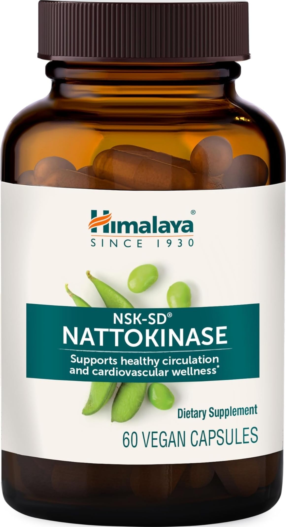 Himalaya NSK-SD Nattokinase, Dietary Supplement for Healthy Circulation, Vegan, Gluten Free Natto Extract, 100 mg, 60 Capsules | Dietary Supplement for Healthy Circulation With Clinically Studied Natto Extract - Vegan, Gluten Free
