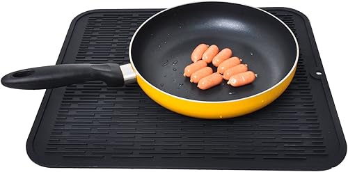 Tapete de silicona extra grande resistente al calor de 18 x 16 pulgadas, tapete de secado de platos, estante para encimera de cocina, escurridor de