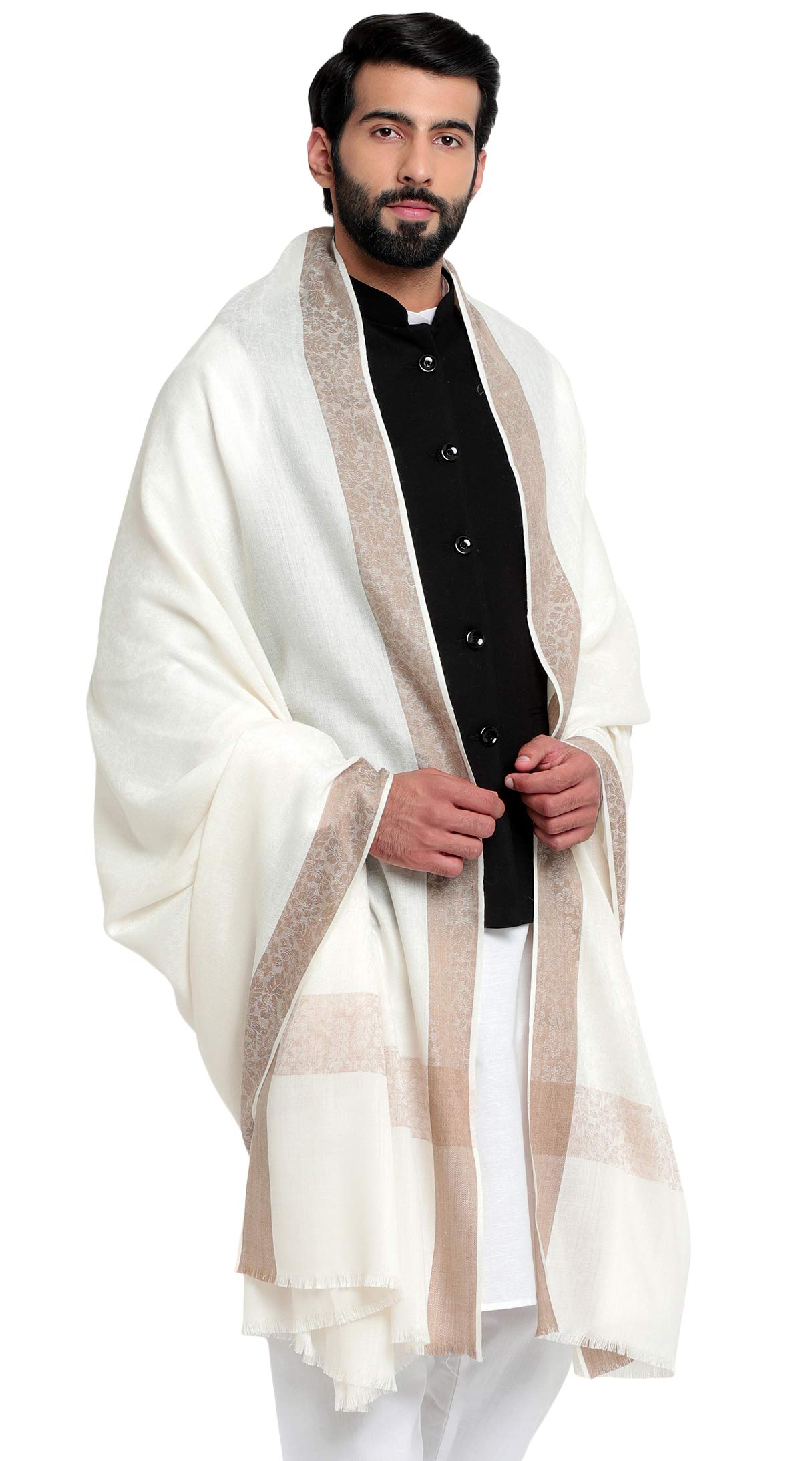 Weavers Villa Men's Woven Border Pure Wool Lohi/Woollen Shawl, 125Cm X 250Cm