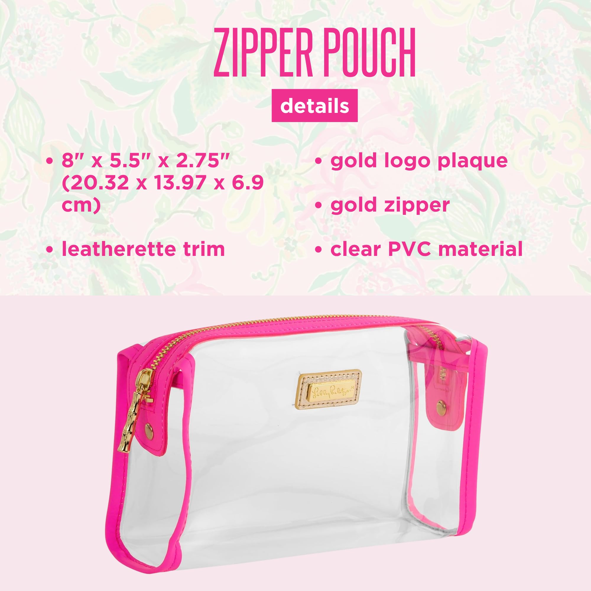 Lilly Pulitzer Estuche Transparente con Cremallera, Bonito Estuche para Adultos, Neceser de Viaje, Bolsa pequeña para Suministros, Maquillaje o artículos de tocador