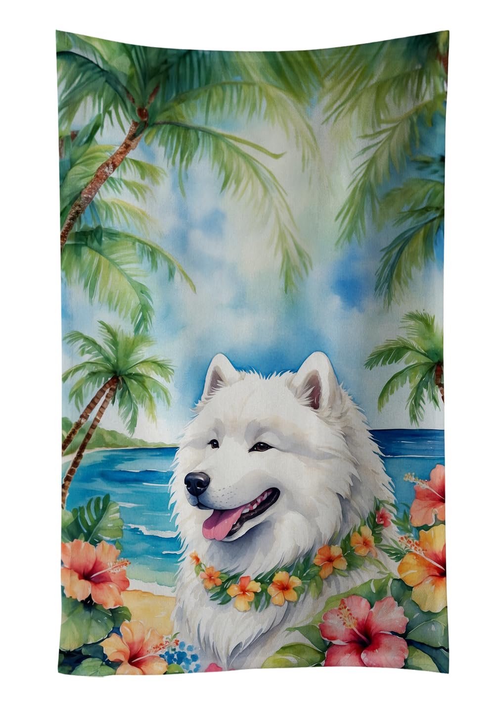 Caroline's Treasures Samoyed Luau Kitchen Towel Dish Cloths Guest Hand Towel Decorative Bathroom Towel for Face,Tea, Dishcloth, Kitchen and Bath
