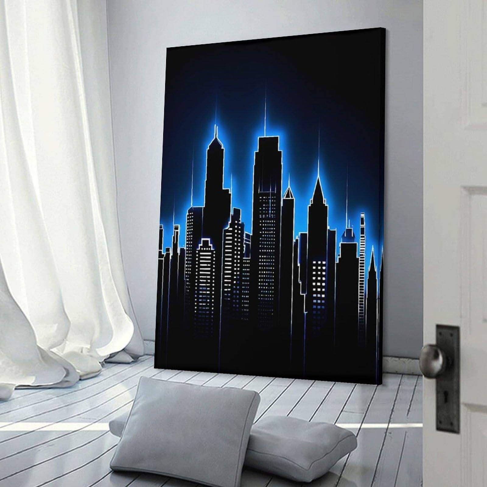 Junmoney Home Decor Wall Art Neon Cityscape Silhouette, 12x18inch(30x45cm), for New Homes, Bedrooms Or Workspaces, Decorative Present for New Homes