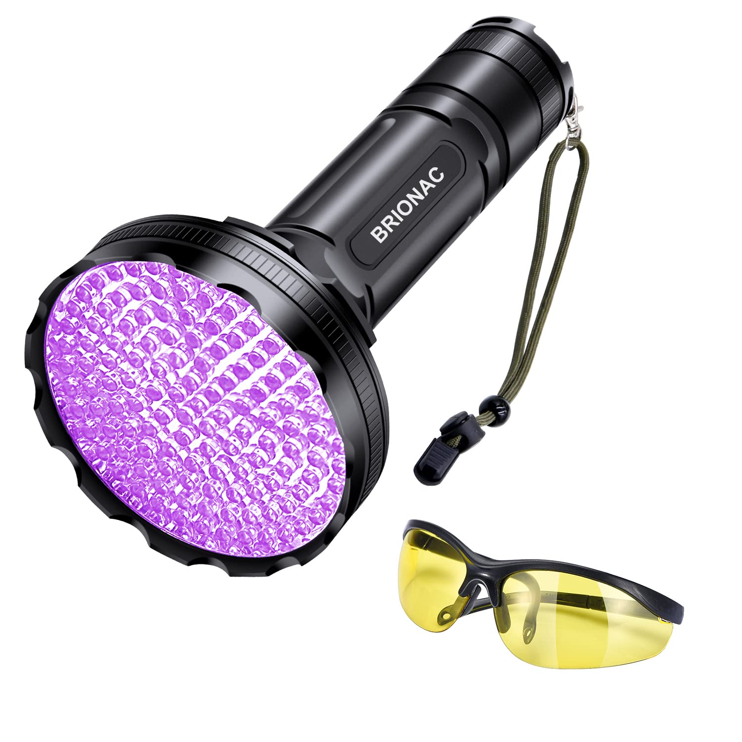Brionac UV Flashlight Black Light, Super Bright 128 LED 395nm Ultraviolet Flashlight, Pet Urine Detector Light for Dog Cat, UV Light with Safety Glasses for Scorpions Hunting, Dry Stains