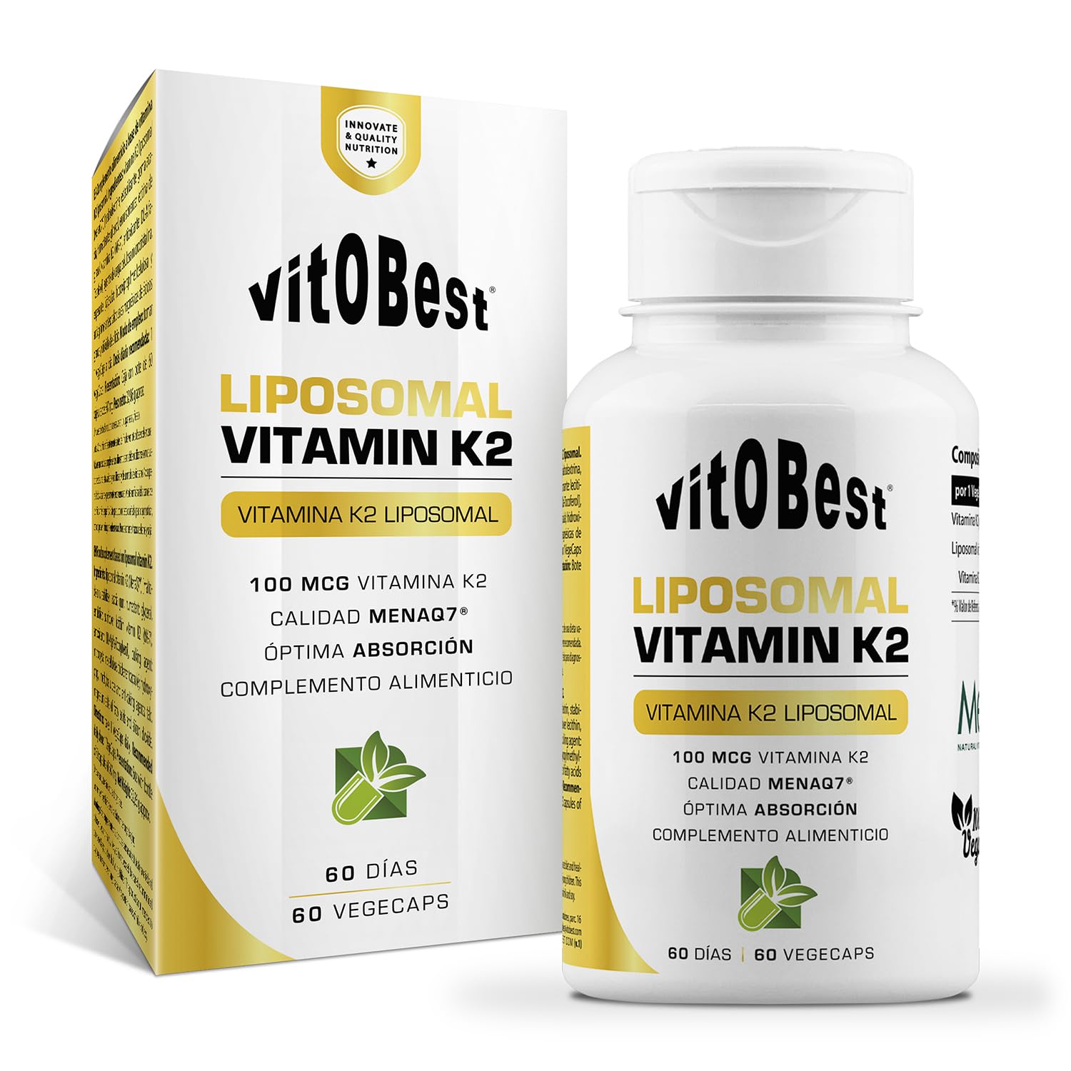 VITOBEST | Liposomal Vitamin K2 | Contribuye a la coagulación normal de la sangre y al mantenimiento de los huesos | Vitamina K2 (MK-7) liposomal 100 mcg por cápsula | 60 VegeCaps