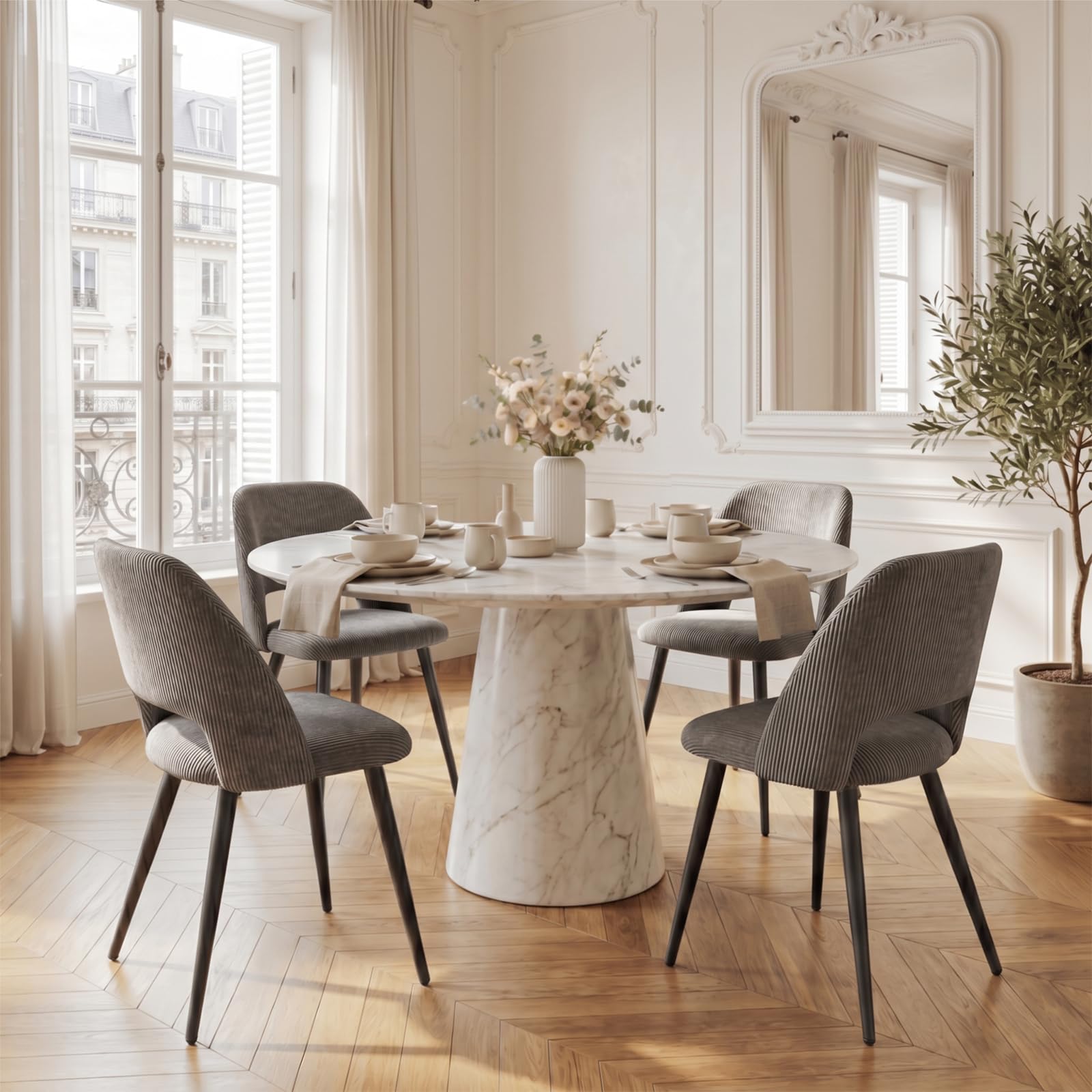 4er Set Esszimmerstühle aus Cord,Stuhlbeine aus Metall,Braun Stuhl | Tragkraft 150 kg,Gepolsterter Stuhl mit durchbrochenem Design,Moderne Restaurantstühle, Küchenstühle, Wohnzimmerstühle