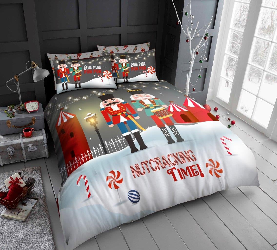 Gc Gaveno Cavailia Xmas Nutcracker Xmas Duvet Bedding Sets King Size - Christmas Duvet Cover Set With Pillowcases - Polycotton Santa Xmas Quilt Cover (230X220cm) - Comfortable Bedding Bed Cover