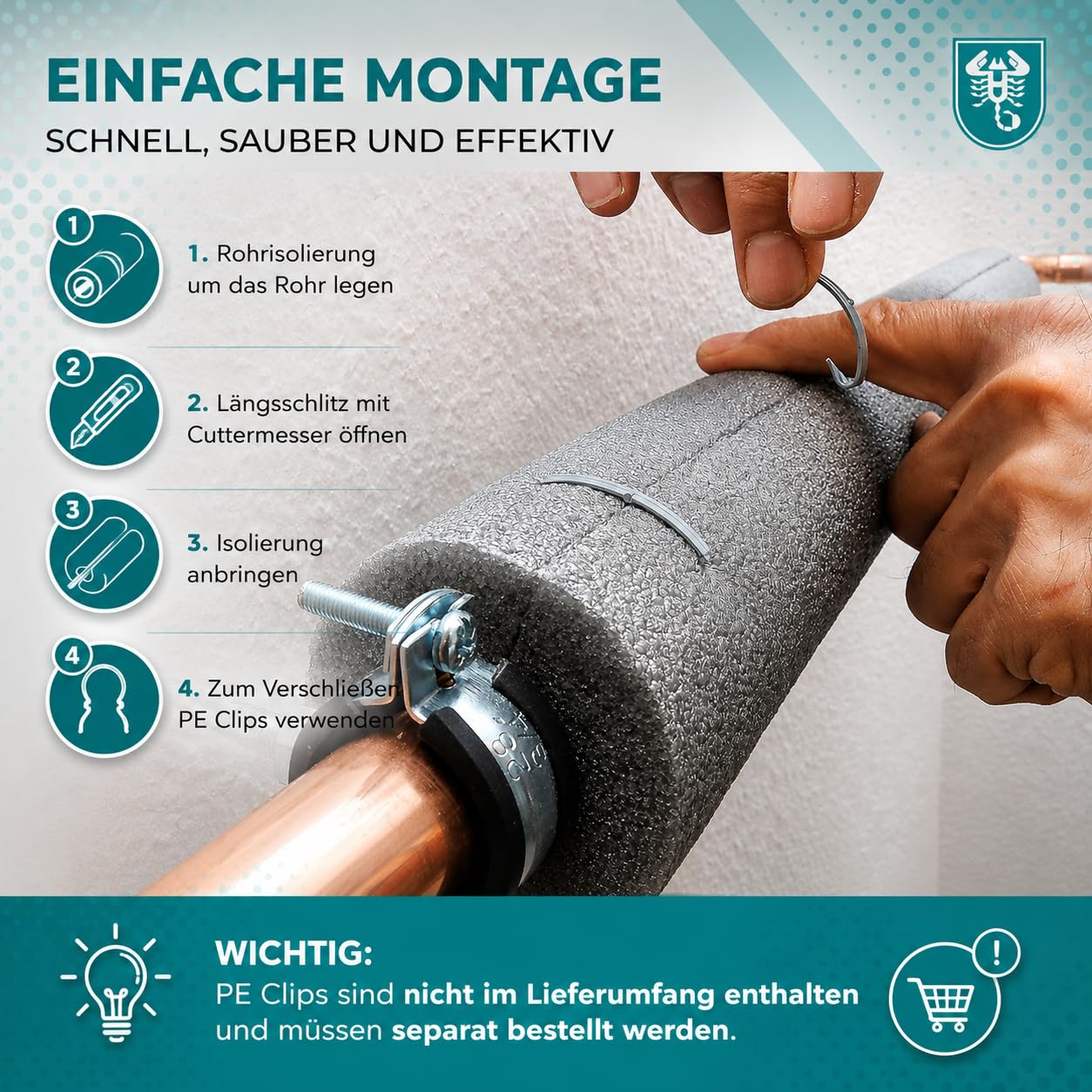 Scorprotect® Aislamiento de tuberías de polietileno de cartón completo, color gris, 1 metro (gris, 18 x 13 mm x 1 metro)