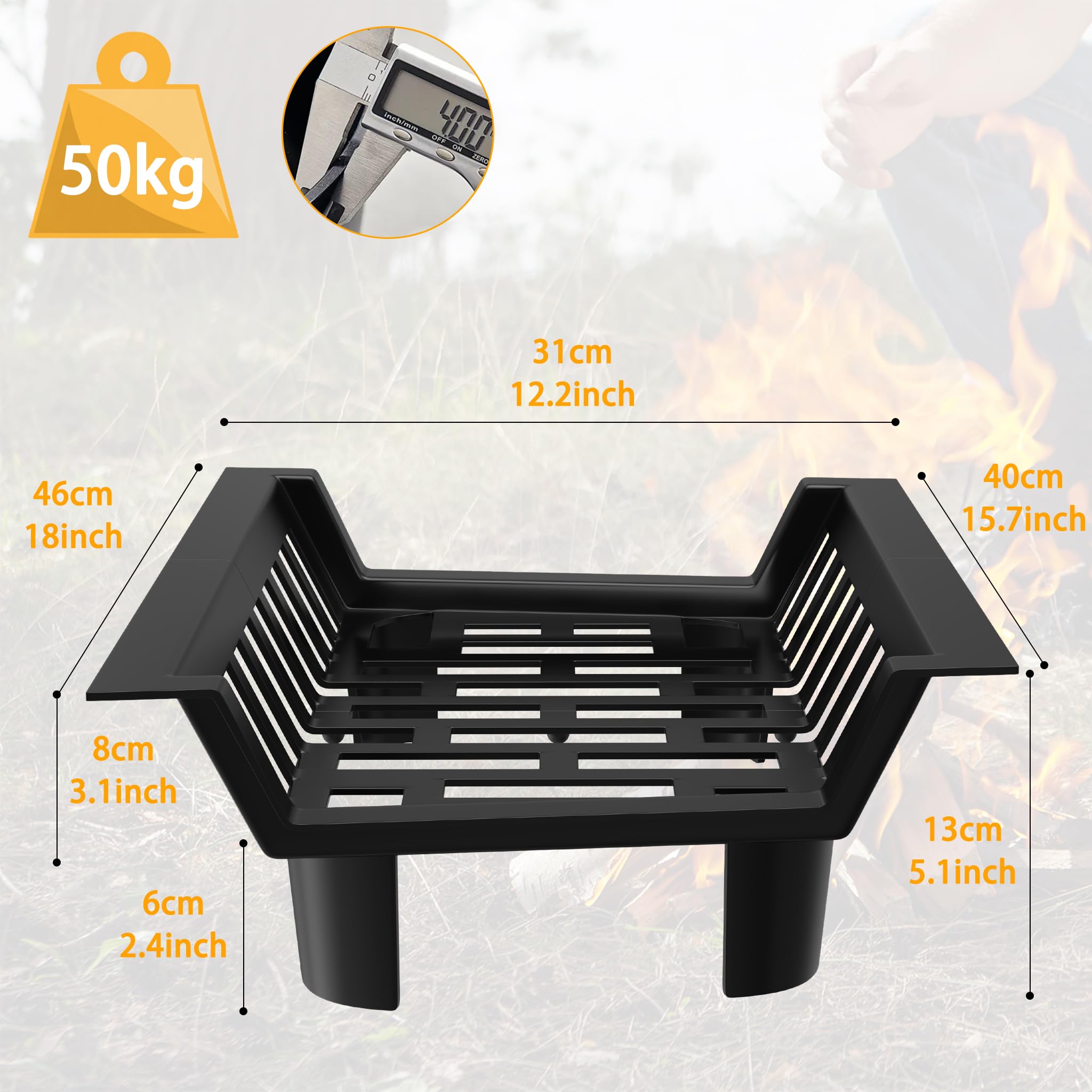 YRhome Kaminrost Kaminholzrost Brennholzrost 46x31x13cm Scheithalter Holzofenrost Brennholzhalter Kaminholzständer für Kamin Schwarz Feuerstellenrost Ofenrost Kohlenrost Feuerrost Outdoor