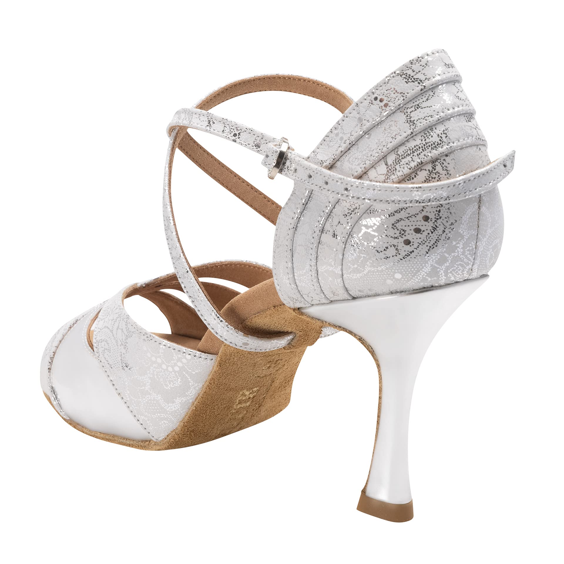 Rummos Mujeres Zapatos de Baile Elite Paloma 084/009 - Cuero Blanco Plateado - 7 cm Flare - Normal - Made in Portugal