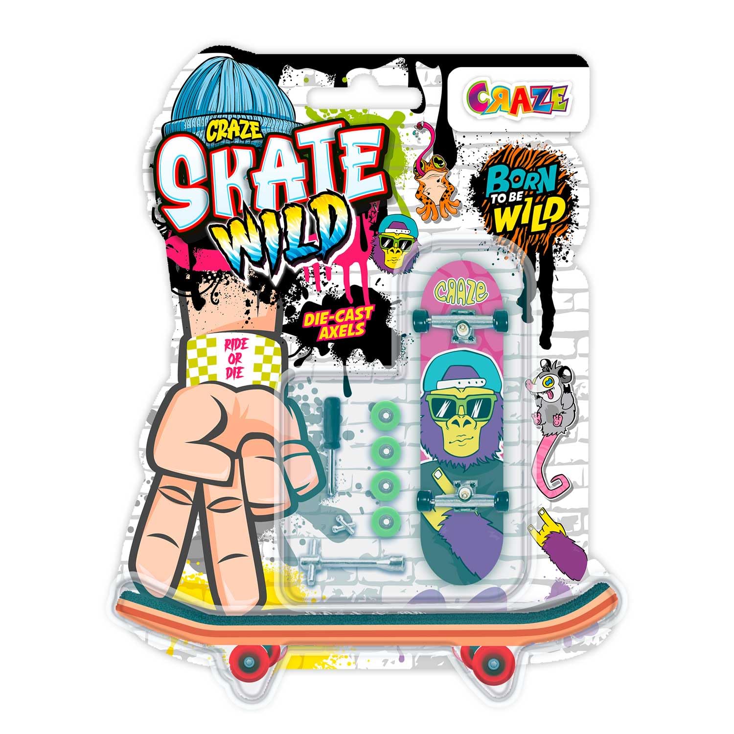 CRAZE SKATE Fingerboard Set Wild Edition Pack of 4  Animal Print Finger Boards, Mini Skateboards with Accessories, kids fidget toys
