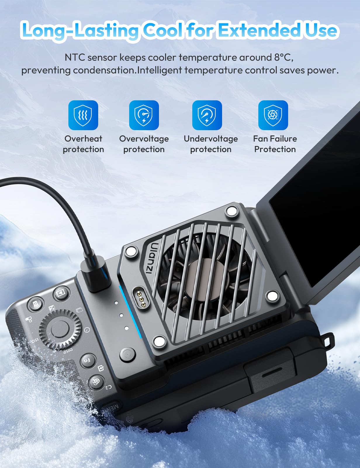 ULANZI CU01 Raffreddatore a Semiconduttore per Camera Fotografica, Sistema di Cooling Fan,Batteria Esterna da 3000mAh, Compatto e Efficace, Ideale per Sony, Canon, Nikon,Fujifilm