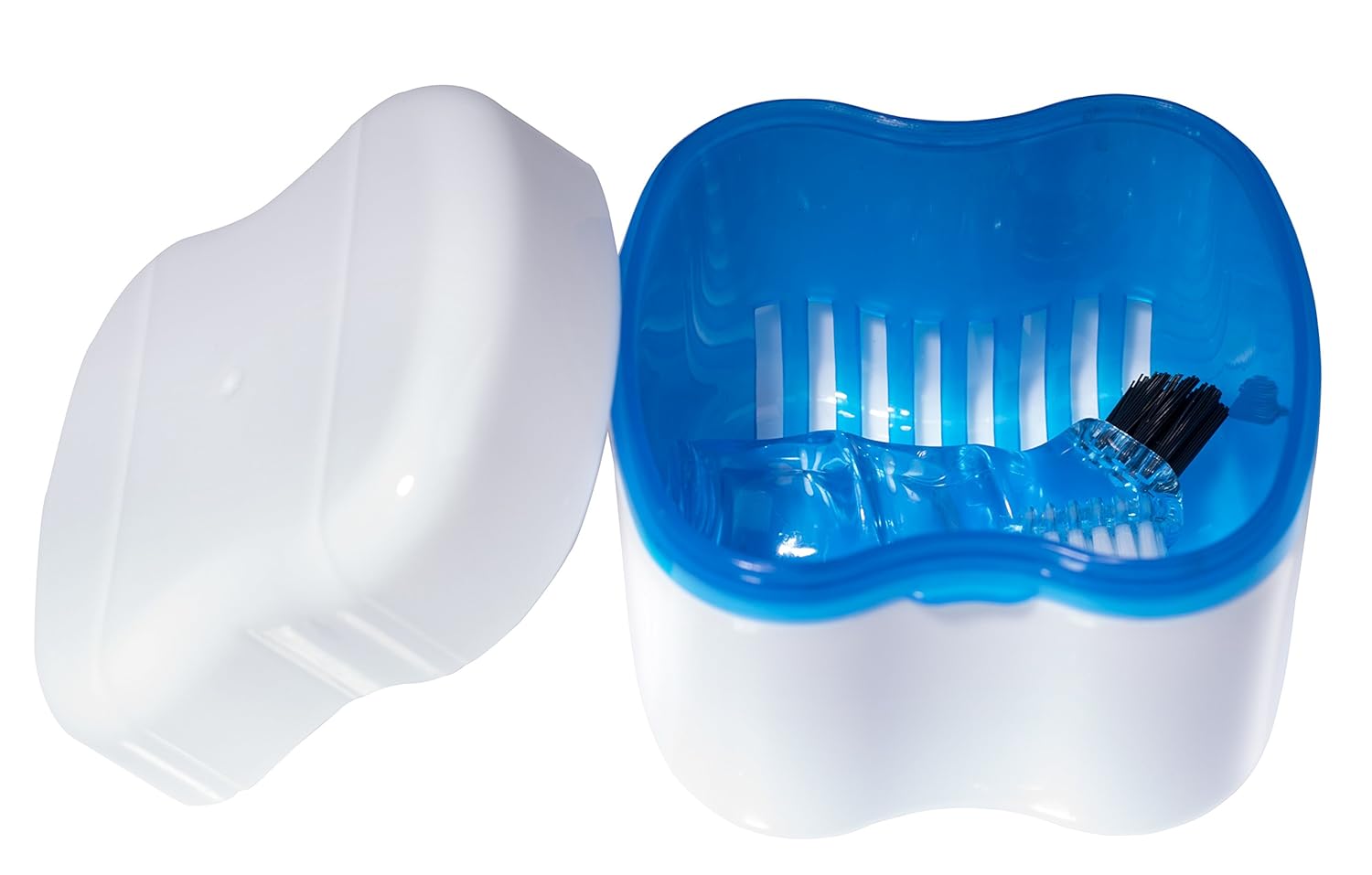Denture Case,Denture Brush Retainer Case,Denture Cups Bath,Dentures Container with Basket Denture Holder for Travel,Retainer Cleaning Case (Blue) : Beauty & Personal Care