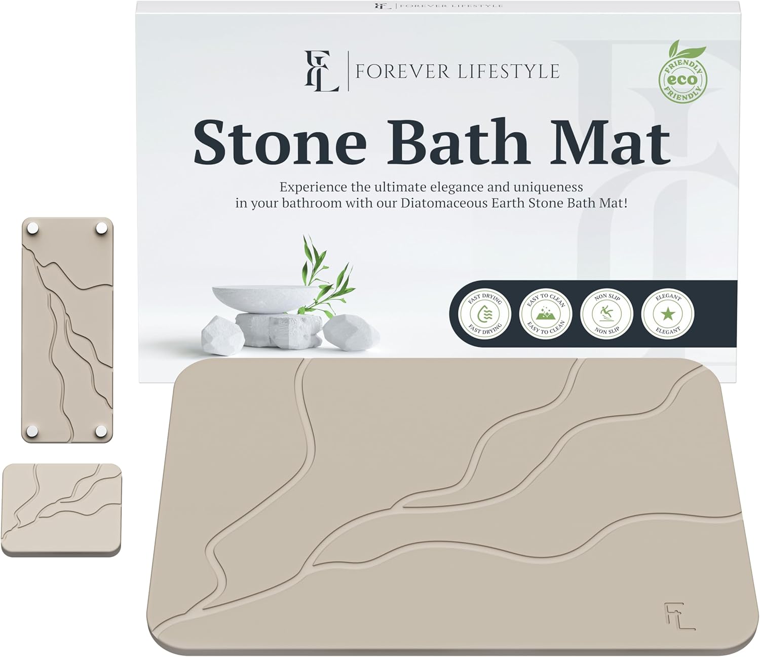 Photo 1 of Diatomaceous Earth Bath Mat for Bathroom, 24 x 15 Inch Ultra Absorbent Bath Mat,Fast Dry Stone Drying Mat, Non Slip Modern and Stylish Design (Light Grey-Sculpted)