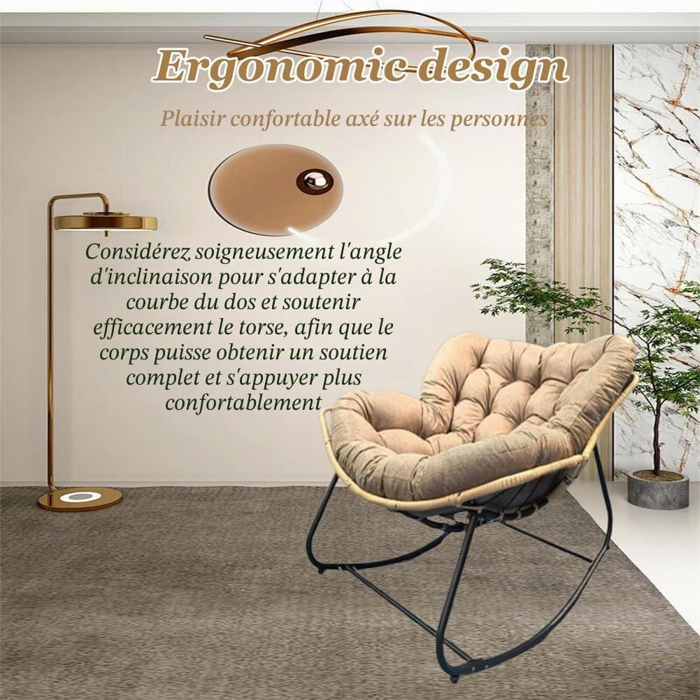 Fauteuil à Bascule Papasan avec Coussin rembourré, Chaise Longue en rotin et Osier, Coussin de Chaise Suspendu Doux pour extérieur et intérieur, Panier Suspendu en Forme d'œuf, Noir, 125 x 1