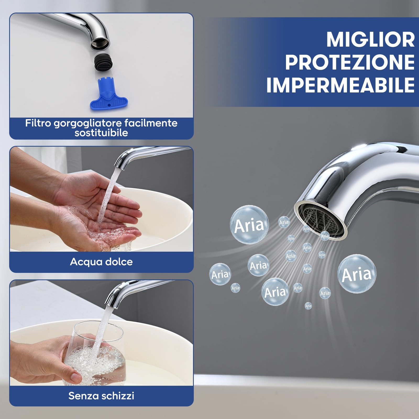 Miscelatore Lavabo Alto, BuntHaus Rubinetto Monocomando Bagno, Rubinetti Lavabo da Appoggio per Calda e Fredda Regolabile, Miscelatore Aeratore a Risparmio Idrico, Cromato