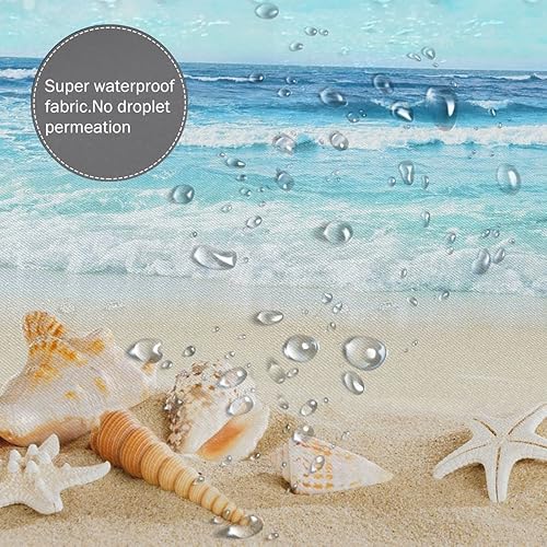 Miniatura 4 de Domoku Cortina de ducha de playa para baño, cortina de ducha 3D de tela con diseño de conchas marinas costeras, con 12 ganchos, impermeable,