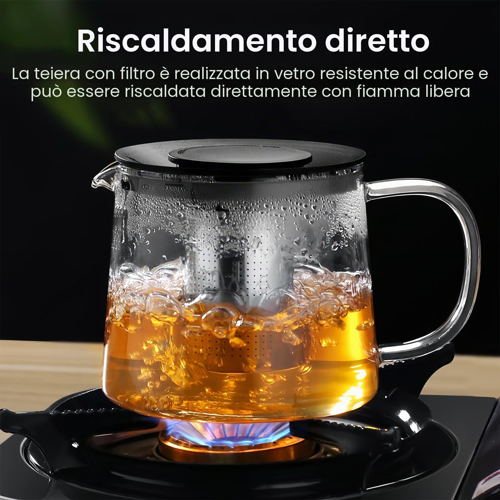Teiera In Vetro Con Filtro 1500 ML, Teiera In Vetro Borosilicato, teiera Con Infusore, Teieras vetro, Teieras In Vetros Di Alta Qualità Pour Piano cottura in ceramica (21 X 15 X 13 cm)