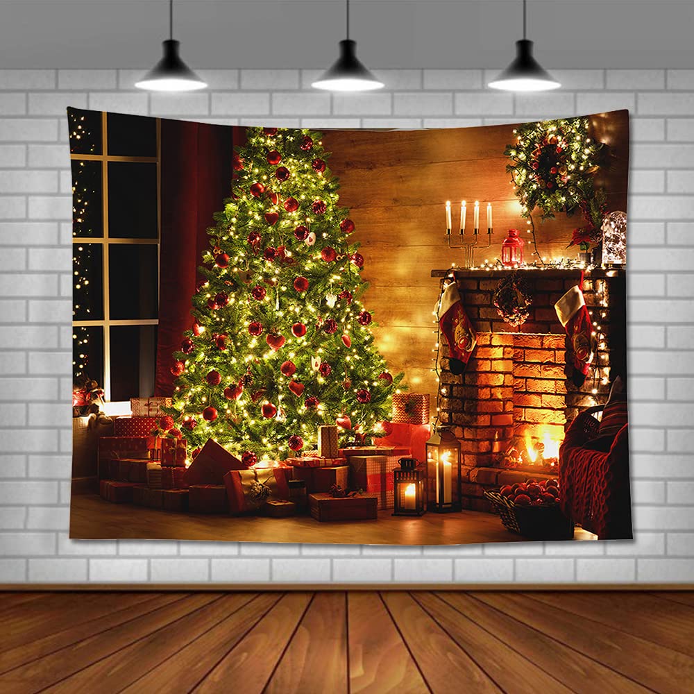 Toile De Fond Photo Noël AIIKES 7x5 Ft (2.1x1.5m) - Vinyle, Motif Cheminée De Noël, Pour Studio, Fêtes, Vidéos