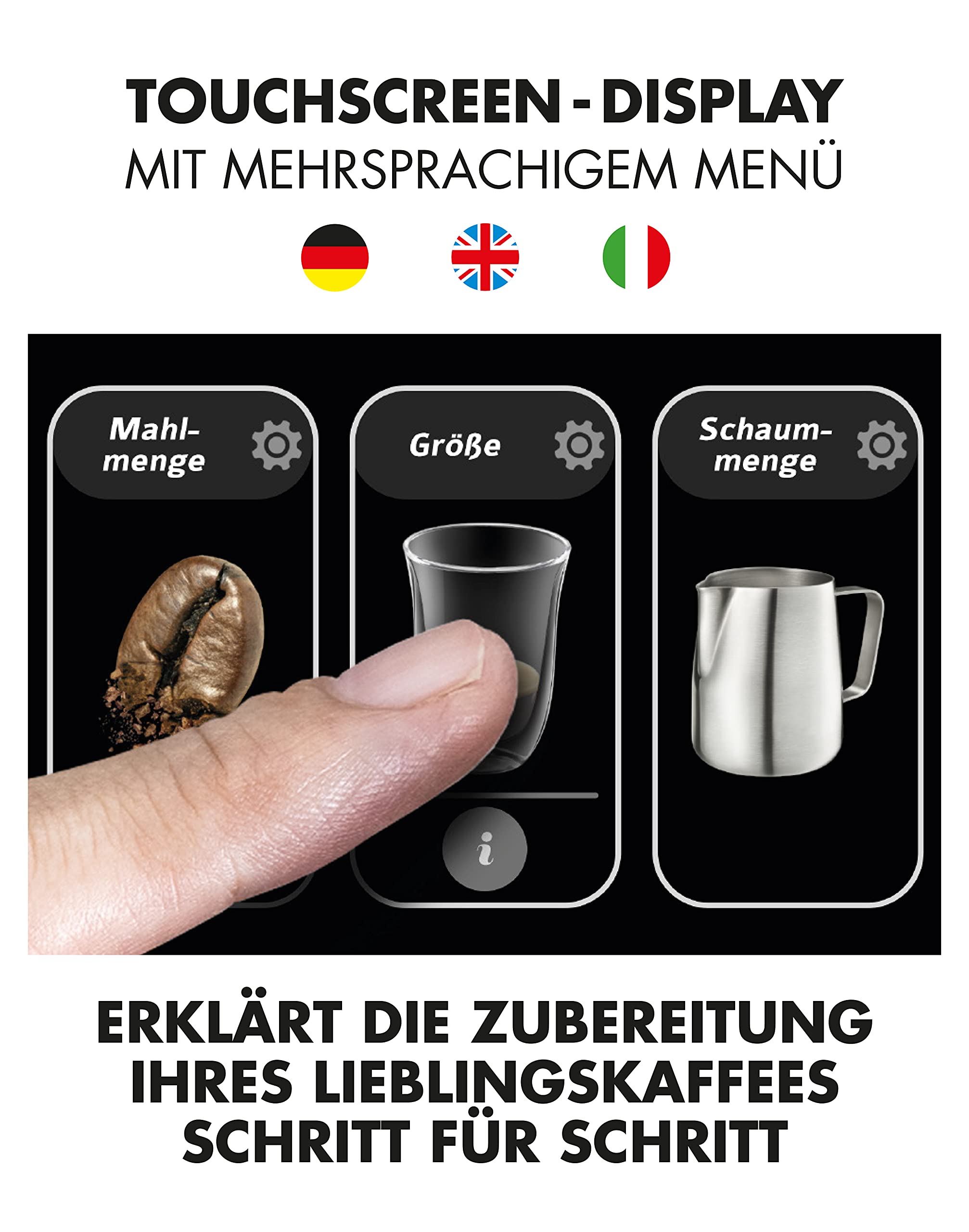 GASTROBACK #42623 Design Espresso Barista Touch, programmierbare Siebträgermaschine mit integriertem Kegelmahlwerk und LCD-Touchscreen, professioneller italenischer ULKA Espressopumpe (15 bar), Silber