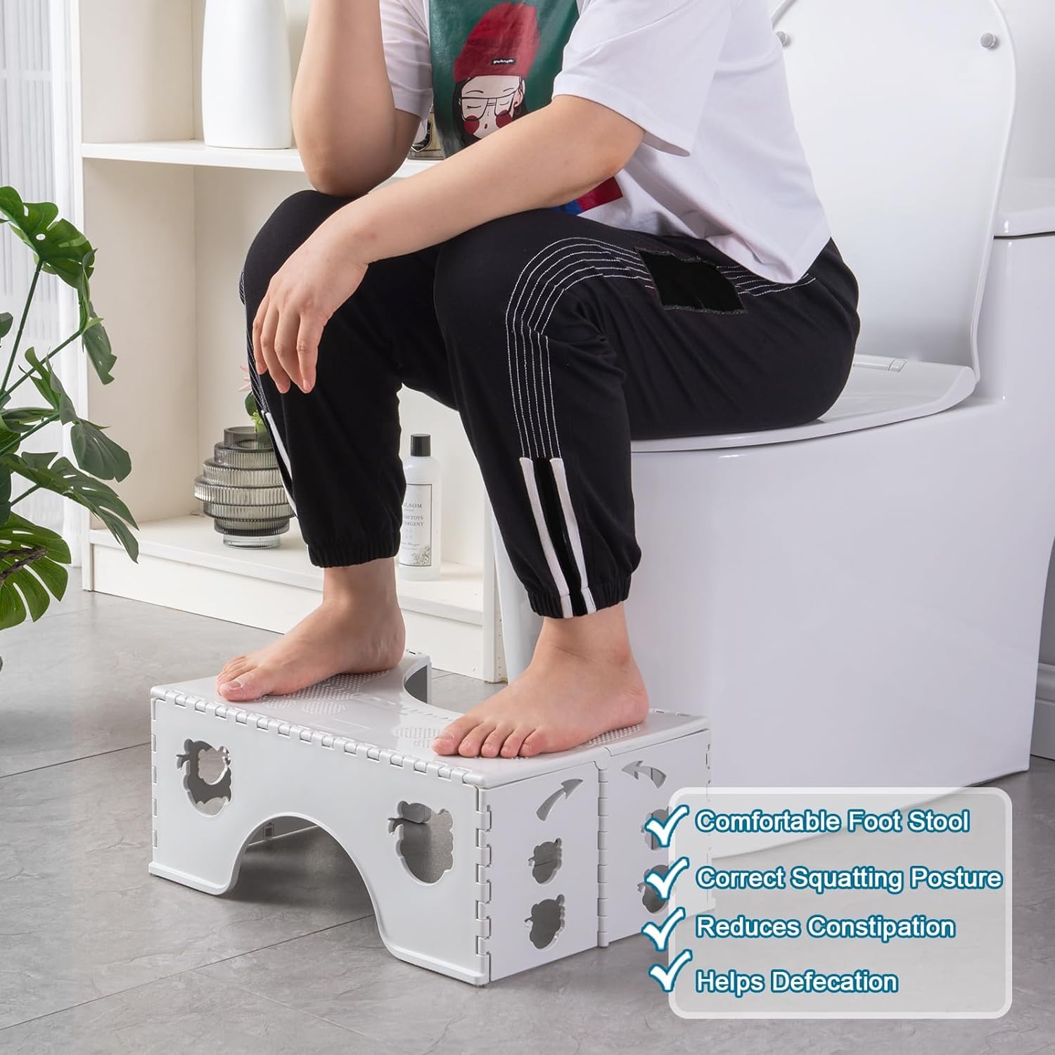 Sgabello Per WC Pieghevole 18cm - Per Postura Accovacciata | Antiscivolo, Bianco