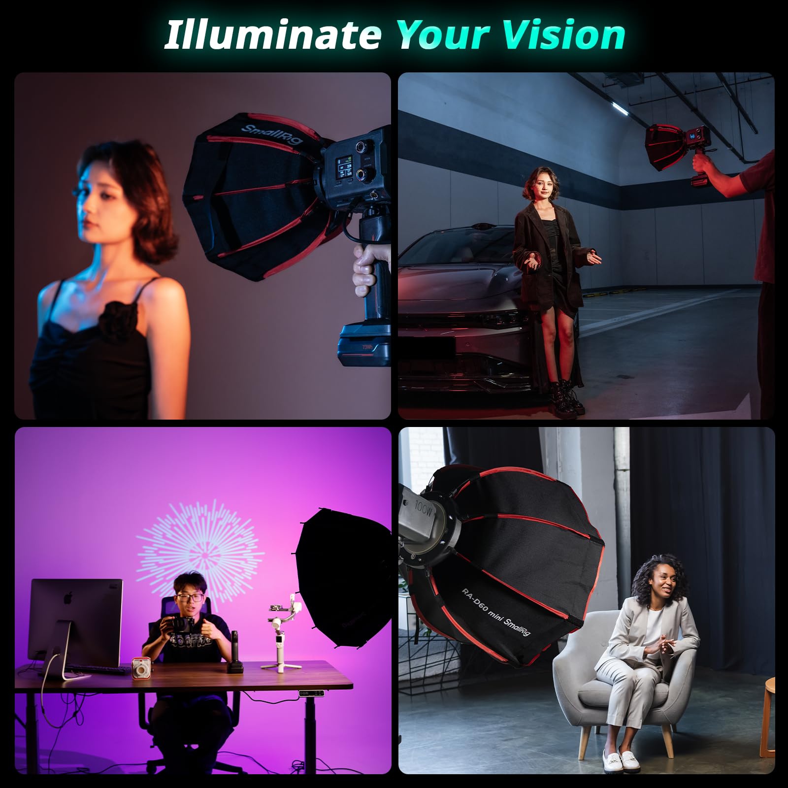SMALLRIG RC 100C RGBWW Projecteur Vidéo LED, Contrôle par APP, Eclairage Continu mini COB 100 W, Projecteur portable 2700-10000 K, CRI 96+, 12 Effets, 11000 lux/1 m, avec Poignée de Batterie - 5383