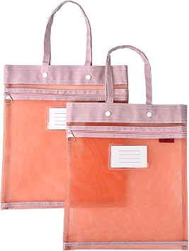 2-Pack Mesh Zipper Pouch Bags with Handles, Double-Layer Nylon Document Bag with Label Pocket, File Storage Pouches for Office Supplies School Travel Red