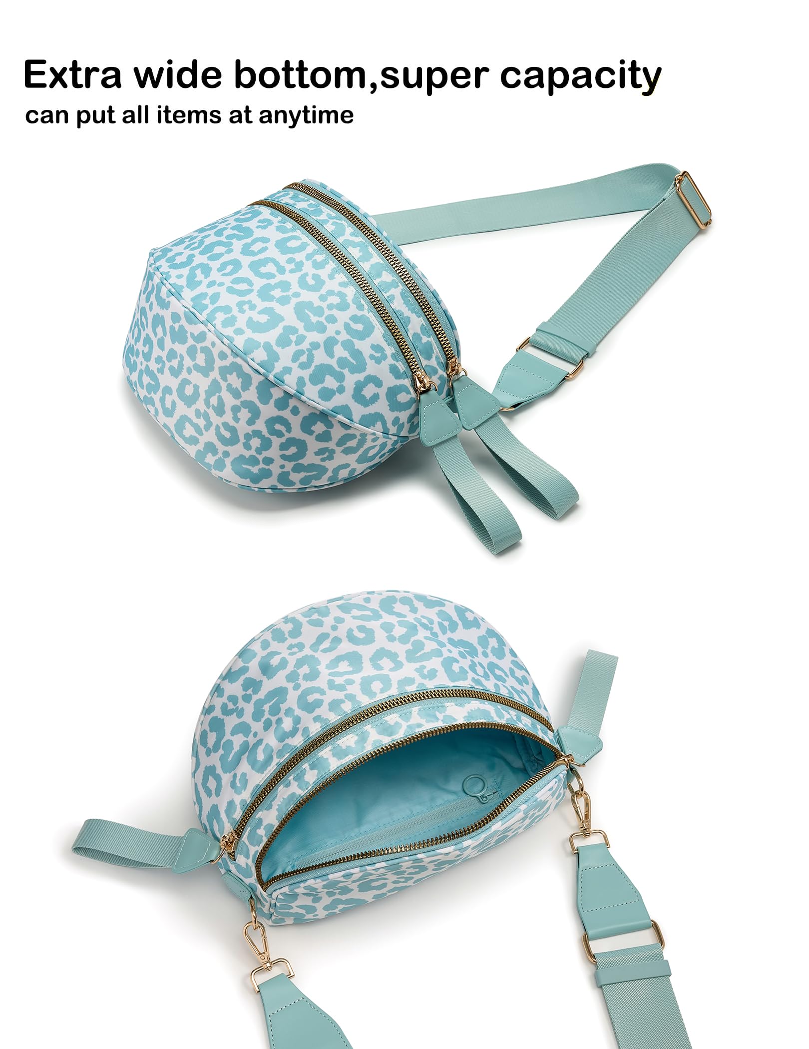 FEIBOON Spacious Nylon Crossbody Bag Bum Bag Handbags Wallets Purses Trendy Shoulder Bag for Women (Ice Blue Leopard Print) view 5
