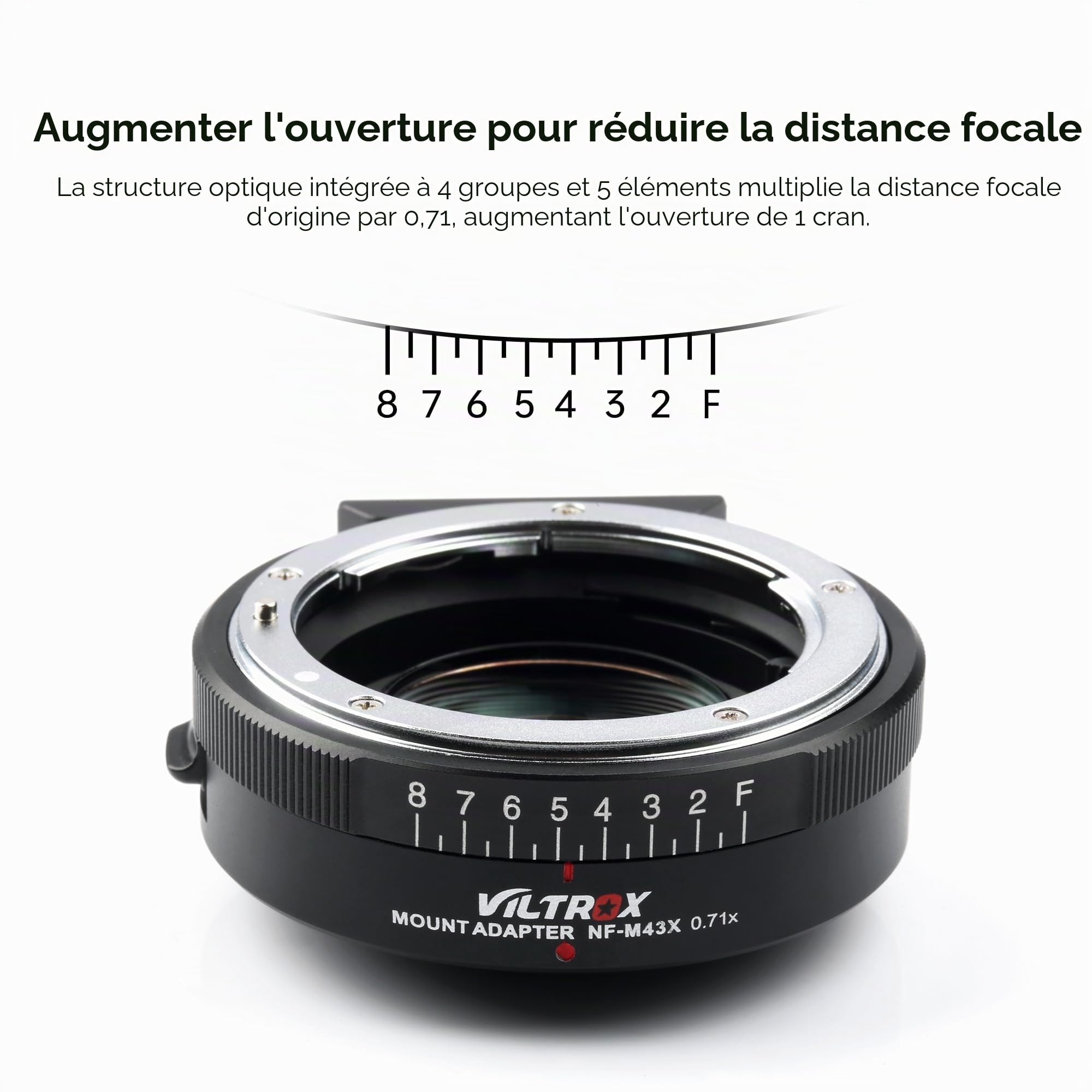 VILTROX NF-M43X Bague Adaptateur Monture pour Nikon F Monter Oobjectif 0,71 X Speed Booster à Micro 4/3 M43 G1 G2 G3 GH1 GH2 GF1 GF2 GF3 GF7 G10,