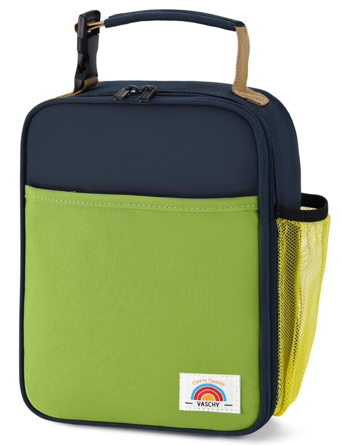 VASCHY Kids Lunch Box Bag Insulated Reusable Bento Cooler for Toddlers Boys, Snack Carrier with Hands-Free Clip in Blue & Grass Green
