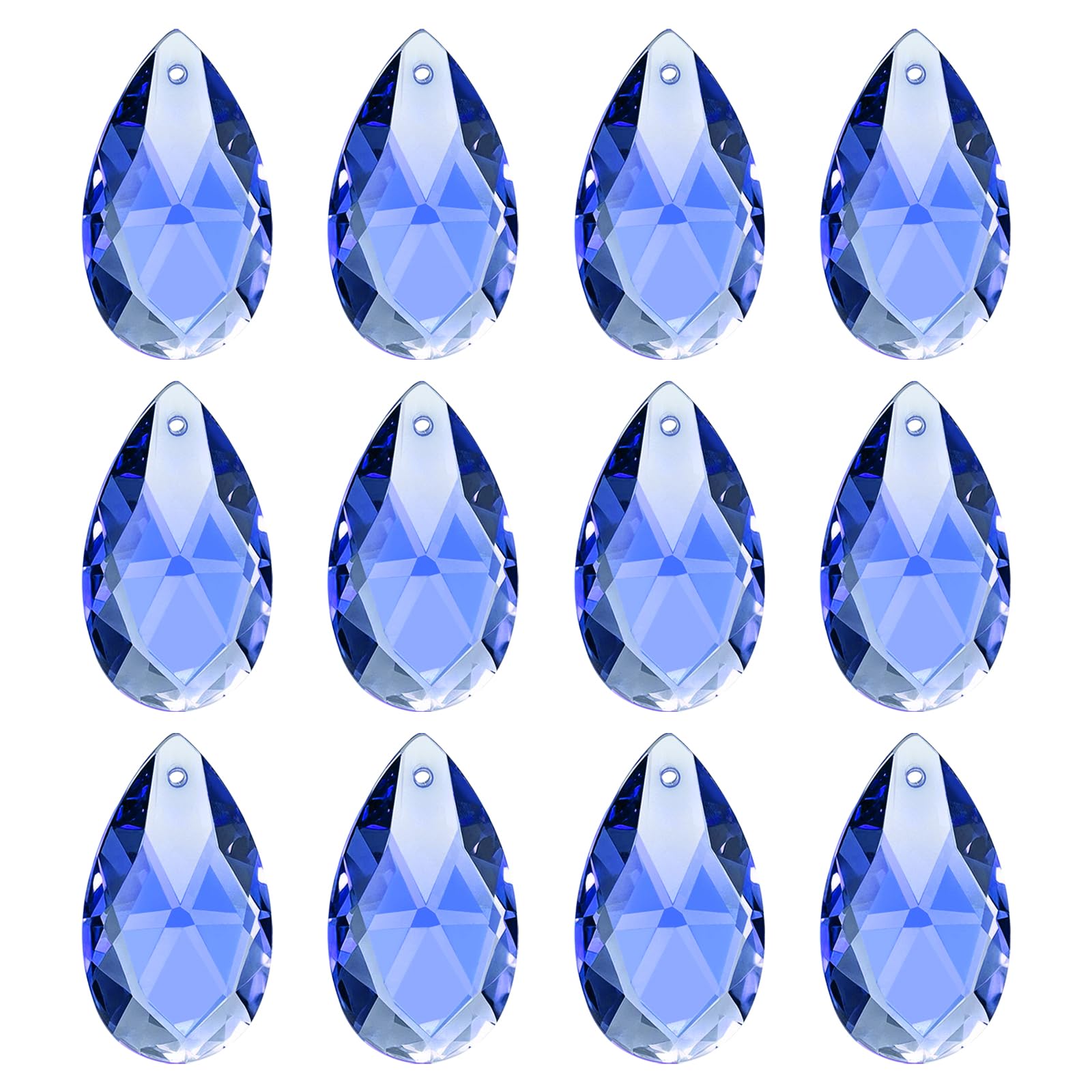 PATIKIL K9 Crystal Pendants Teardrop Beads, 12 Pack 28mm Chandelier Prisms Parts Hanging Beads DIY Lamp for Arts Crafts Decoration, Dark Blue