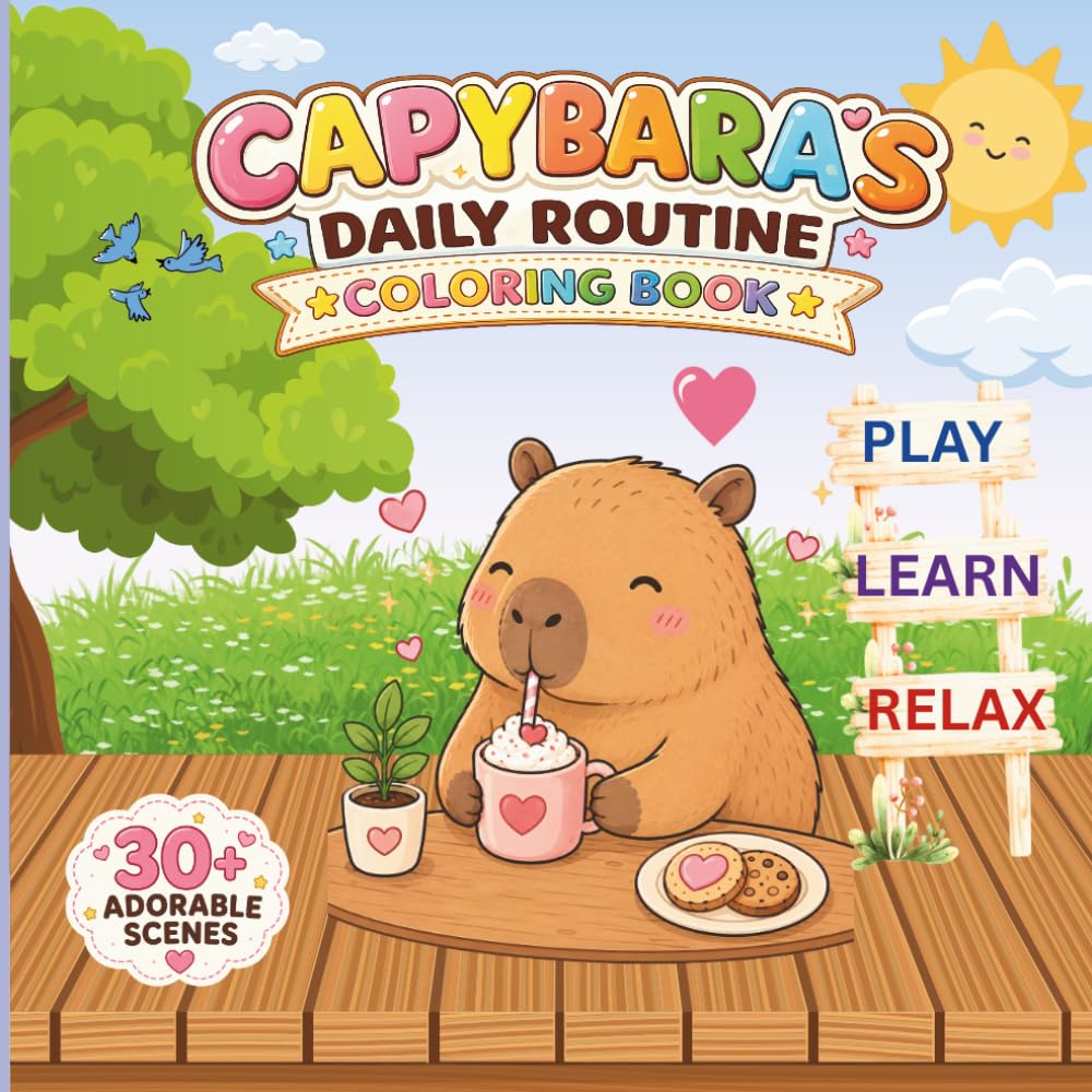 Cozy Capybara’s Daily Routine Coloring Book: 30+ Adorable Cozy Scenes | Bold & Easy Coloring Pages for Relaxation, Stress Relief & Cute Coloring Fun (“Cozy Capybara Adventures”)