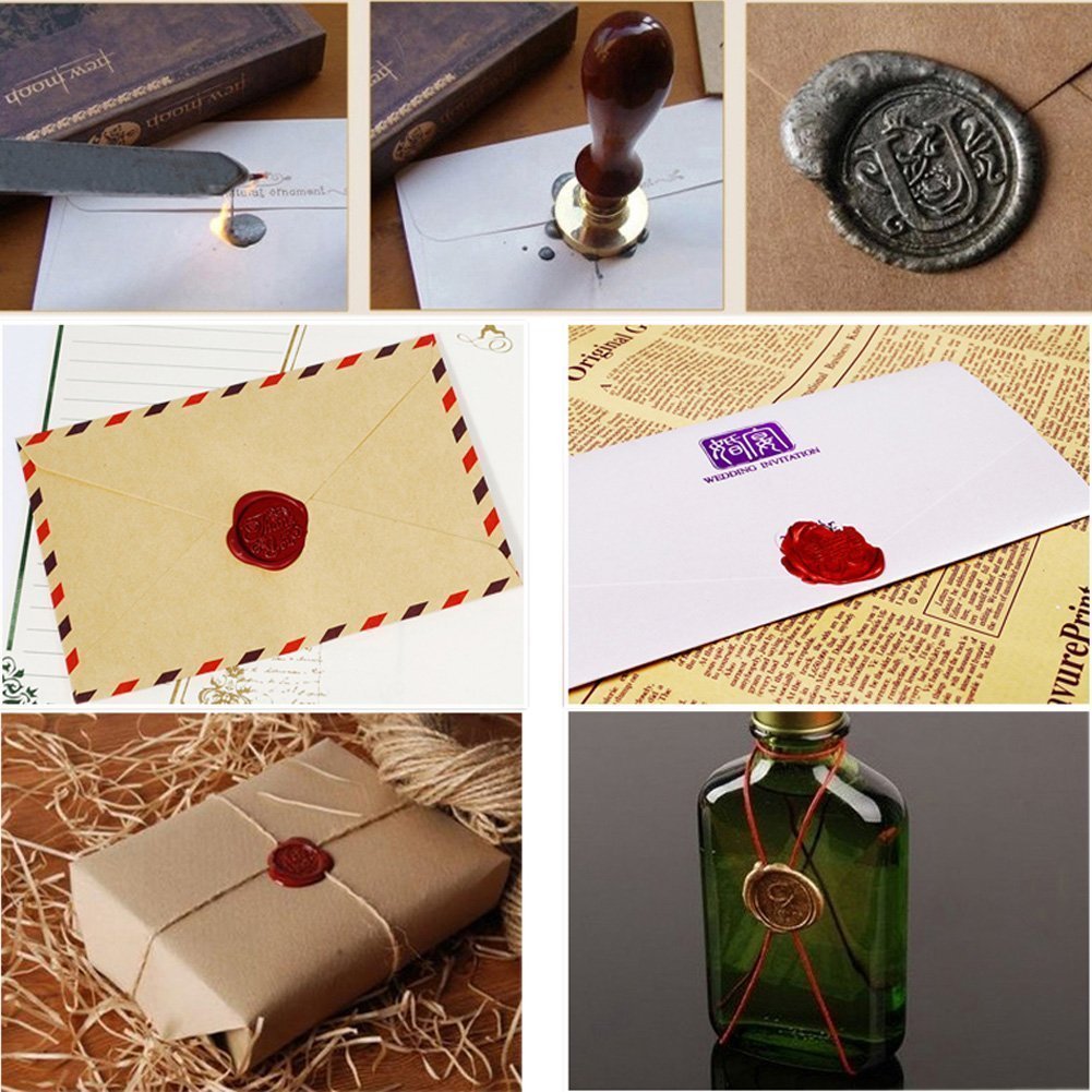 Sceau à Cire Classique Avec Poignée En Bois – Parfait Pour Lettres, Invitations, Cartes Et Embellissement De Bouteilles (Modèle Cœur)