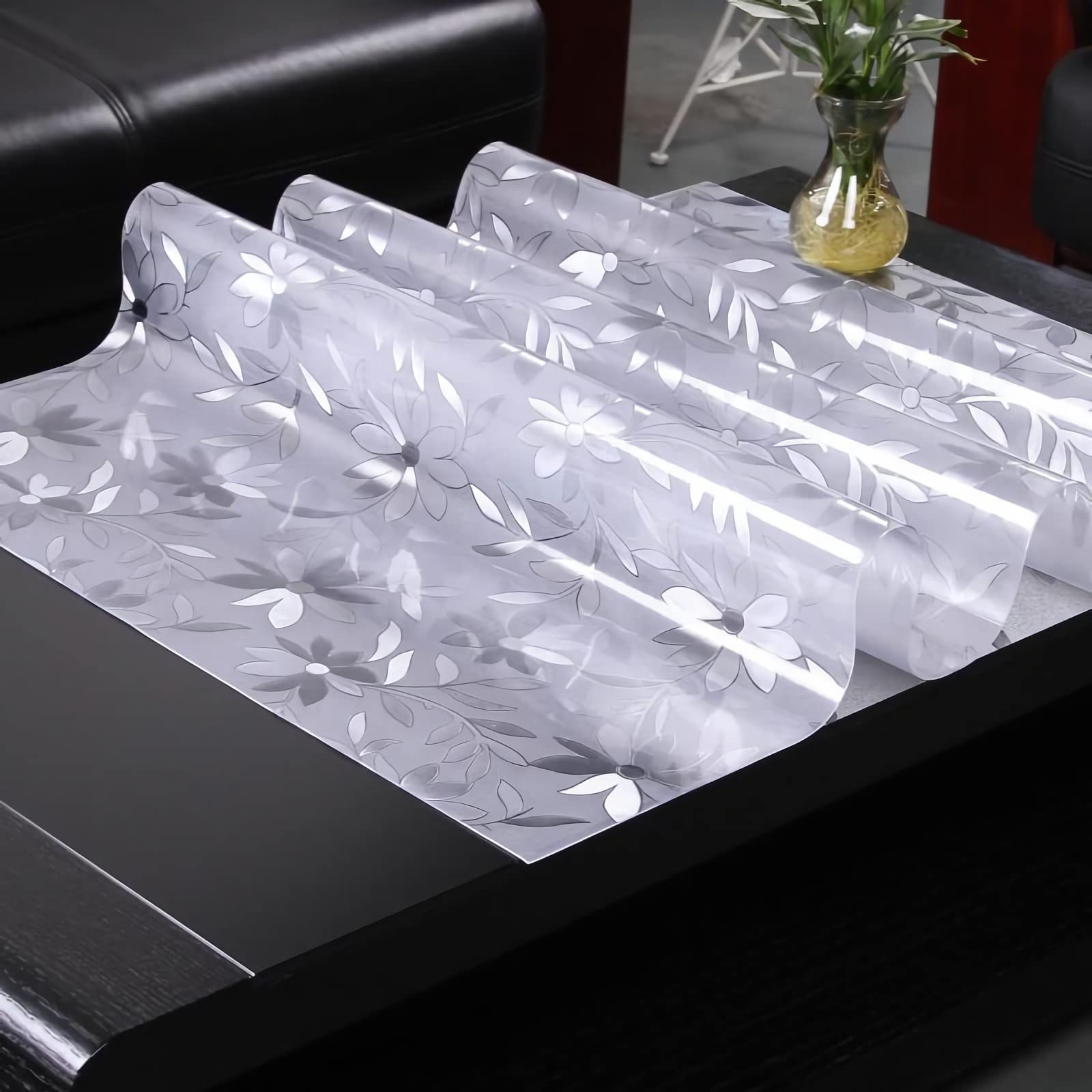 VISZC Tablecloth Transparent Table Protection Film Made of PVC 2 mm Rectangular Flower Shape Table Runner Glass Clear Film Washable Protective Film Glass Clear Film Waterproof Table Protector