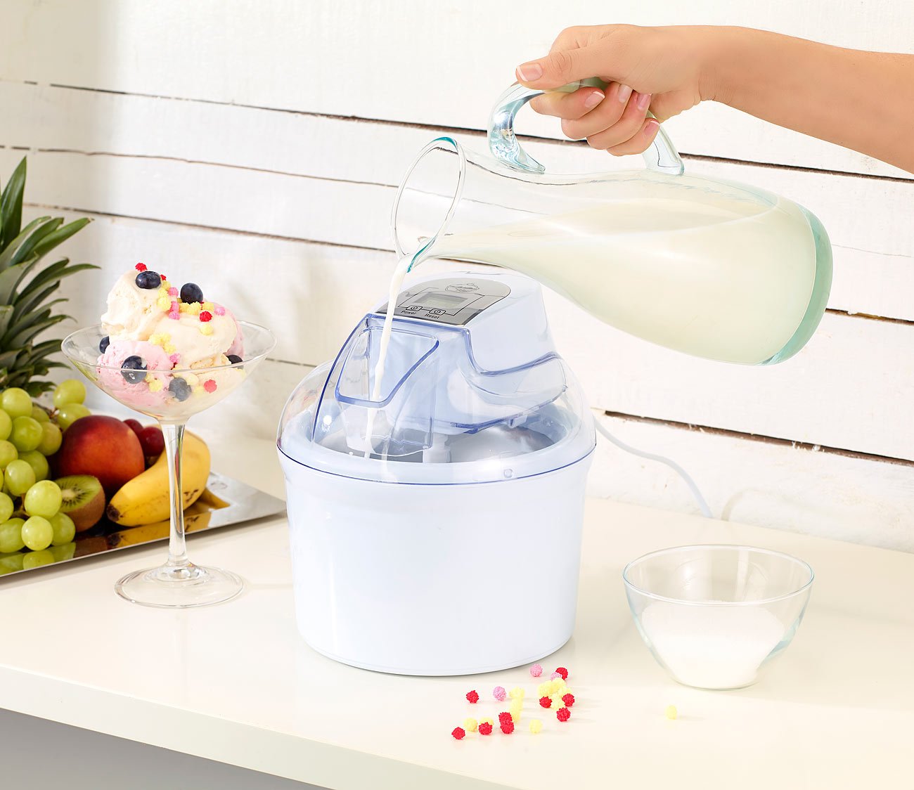 Rosenstein & Söhne Macchine del gelato - macchina per gelato: Gelatiera, per 1,5 litri di gelato, Display LCD, 7 Watt (gelatiera, fabbricatore di ghiaccio, fresco)