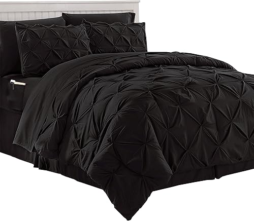 Miniatura 9 de Elegant Comfort Juego de edredón acogedor y suave de 8 piezas para todas las estaciones, incluye juego de sábanas inteligentes de 4 piezas, falda de