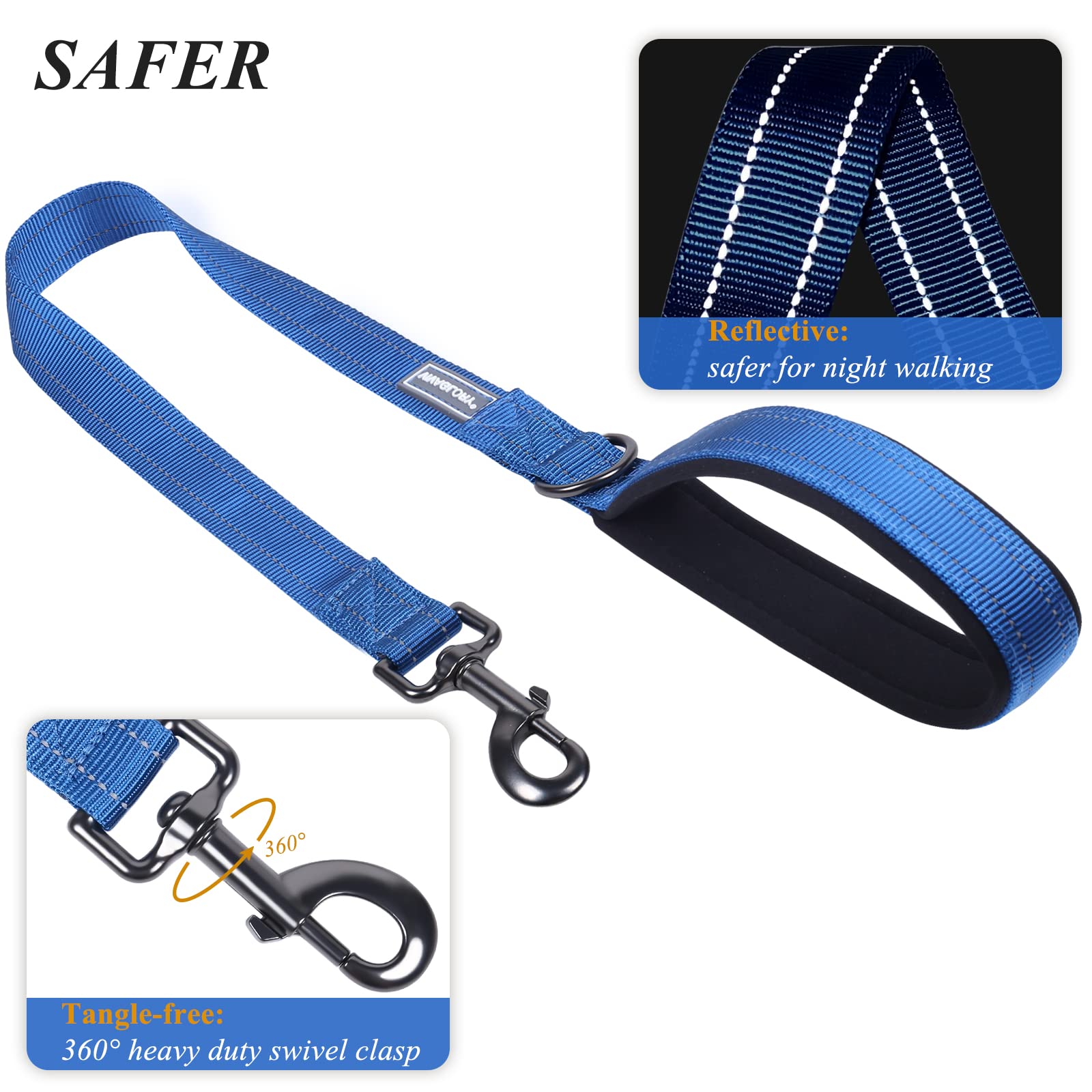 VIVAGLORY Short Dog Lead Closerok Traffic Leash for Dog with Soft Padded Handle for Training & Walking, 61cm, Blue - Image 3