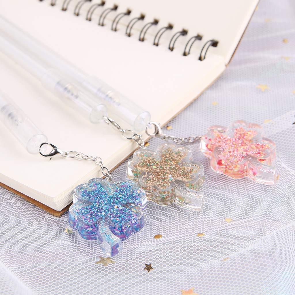 JUNESUN Gel Pen with 0 5mm Point Cartridge Pen Chain Decor Black Ink Shinny Clover Embellishment Stationery Supplies — view 5